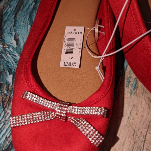 Torrid Red Velvet Flat Shoes with Rhinestone Bow - Picture 5 of 5